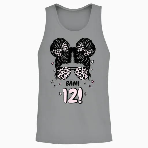 12th Birthday Girl Messy Bun Bäm! Twelve! T-Shirt, Black, S Unisex Tank Top - Sport Grey