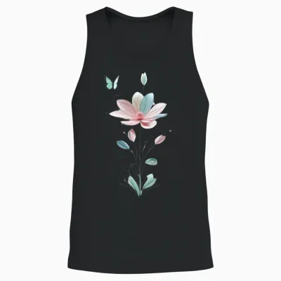 T-Shirt Unisexe Pour Homme Et Femme Avec Motif Fleur Et Papillon Manche Longue Unisex Tank Top - Black