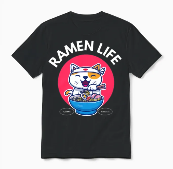 Ramen Life Cat Eat Lovers Gift Unisex T-Shirt in Black