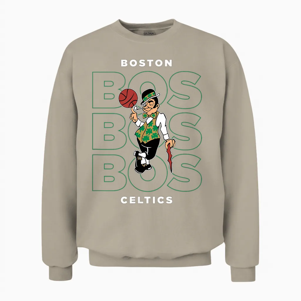 Nba - Aufgestapeltes Stadt-Logo Der Boston Celtics Unisex Sweatshirt in Sand