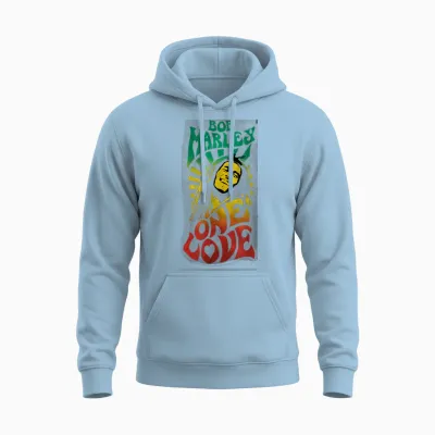 Iconic Bob Marley Music Poster - One Love T-Shirt, Black, S Unisex Hoodie - Light Blue