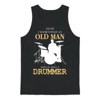 Old Man Drummer Drums Unisex Tank Top - Black – 1
