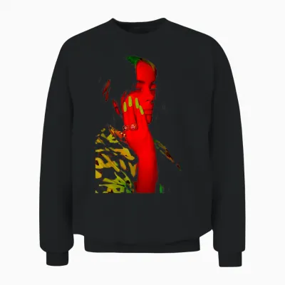 Official Billie Eilish Red Photo Neon Black Unisex Sweatshirt - Black