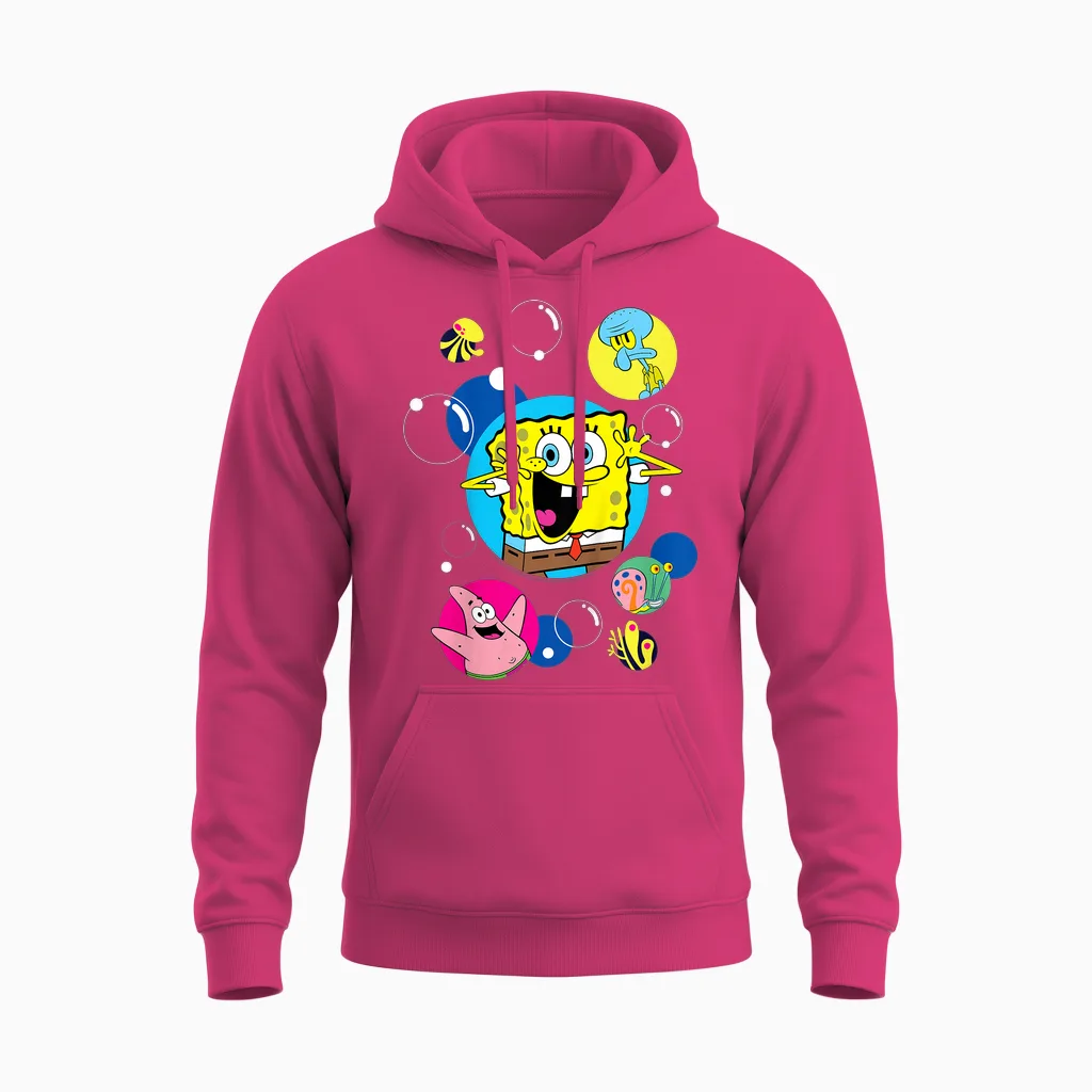Spongebob Squarepants and Co in Bubbles Kids T-Shirt, Black, 2 Unisex Hoodie in Heliconia