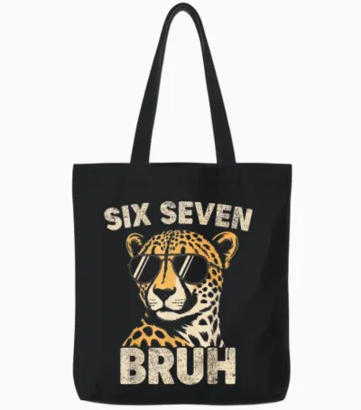 Boys Animal Print Clothes Bruh Cheetah 67 Meme Six Seven Tote Bags - Black