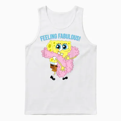 Mademark X Spongebob Squarepants - Spongebob in Feather Boa - Feeling Fabulous! Unisex Tank Top - White
