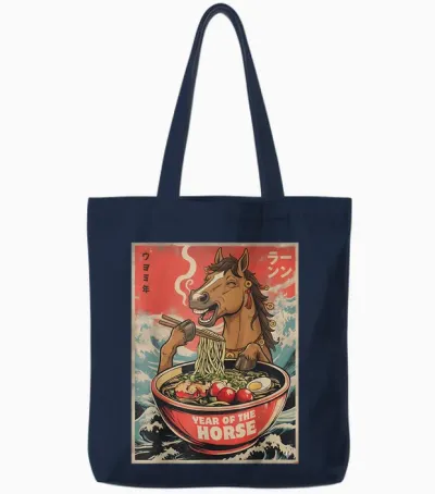 Zodiac Chinese New Year of the Horse 2026 Ramen Men Women Tote Bags - Navy