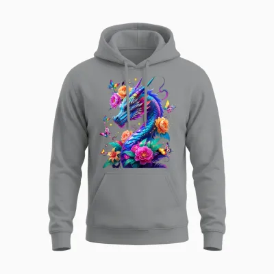 Watercolor Dragon Flowers Beautiful Art Colorful Graphic Unisex Hoodie - Sport Grey