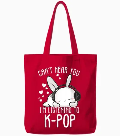 Can't Hear You I'm Listening Kpop Rabbit Kpop Merchandise Tote Bags - Red