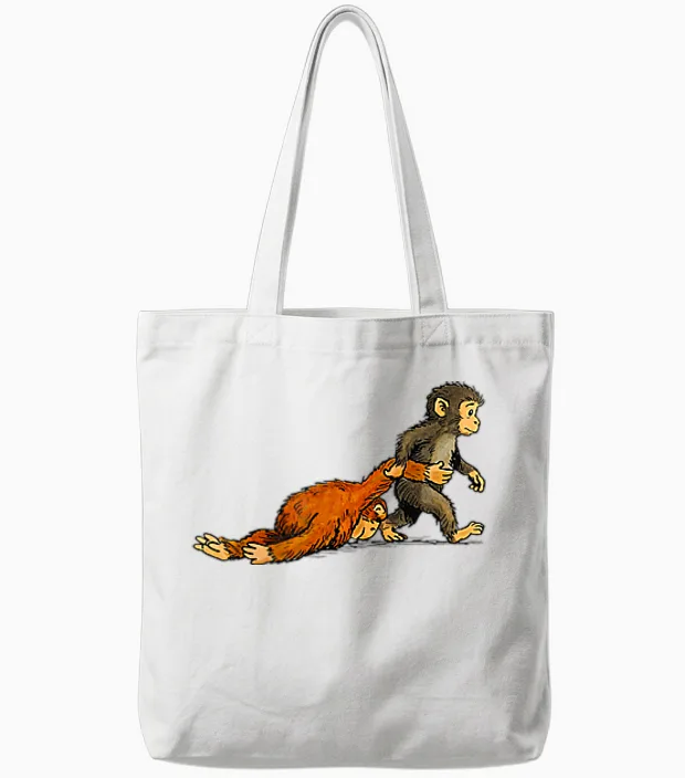 Cute Monkey Punch (2 Side) Tote Bags in White
