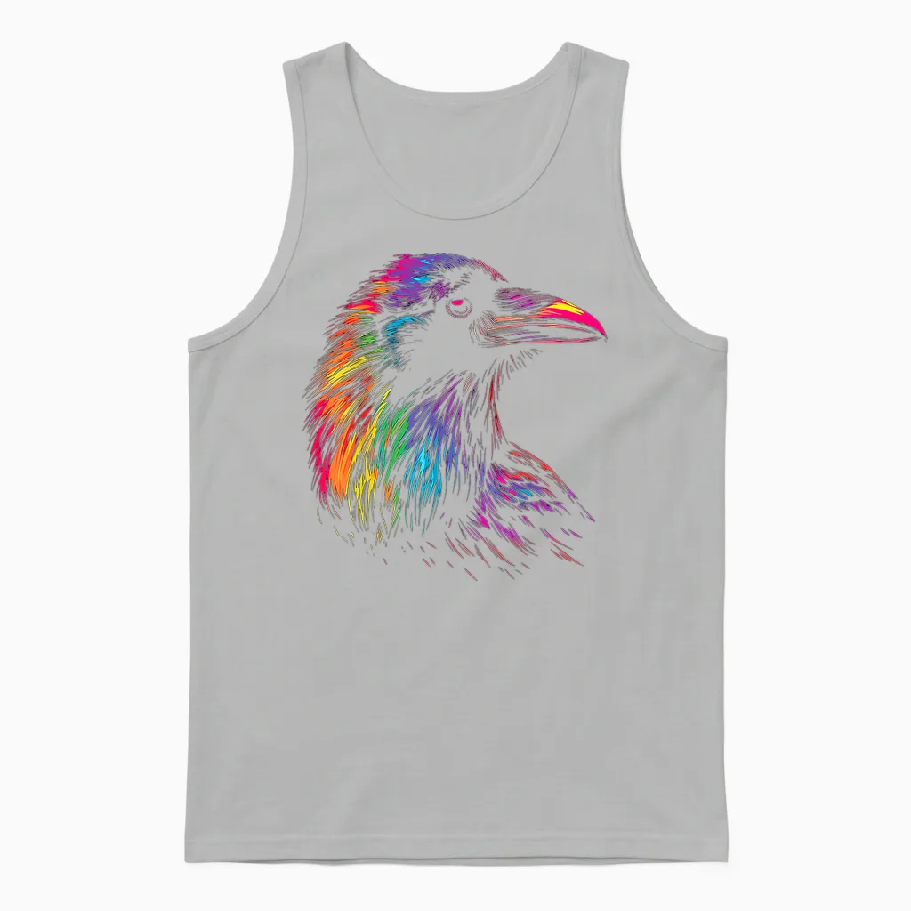 Raven Colourful Bird Art Animal Painting Motif Raven T-Shirt, Black Unisex Tank Top in Ash