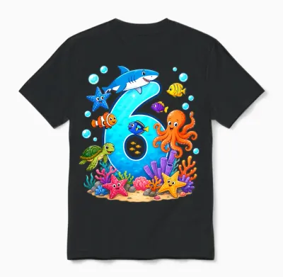 6. Geburtstag Ozean Meerestiere 6 Jahre Geburtstags Unisex T-Shirt - Black