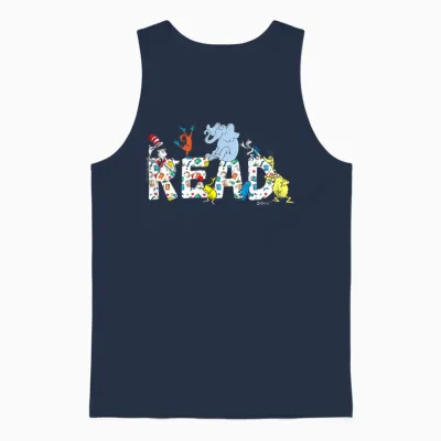 Dr. Seuss Characters Read Design for Youth and Adult Unisex Tank Top - Navy