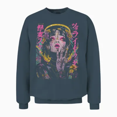 Japon Streetwear Cyberpunk Ange Y2k Techwear Manga Anime Unisex Sweatshirt - Dark Heather