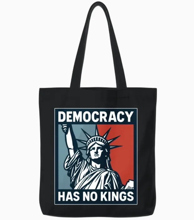 Democracy Has No Kings Tote Bags in Black