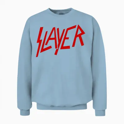 Slayer Official Classic Logo T-Shirt - Black, Crew Neck, Short Sleeve, Casual & Fitness (polyester, Cotton) Unisex Sweatshirt - Light Blue