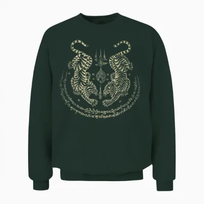 Sak Yant Thai Tattoo Tigers Muay Thai Traditionell Thailand Unisex Sweatshirt - Forest