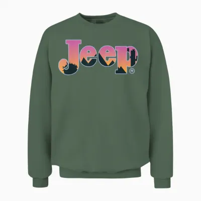 Jeep Desert Silhouette Sunset Logo T-Shirt, Black, S Unisex Sweatshirt - Military Green