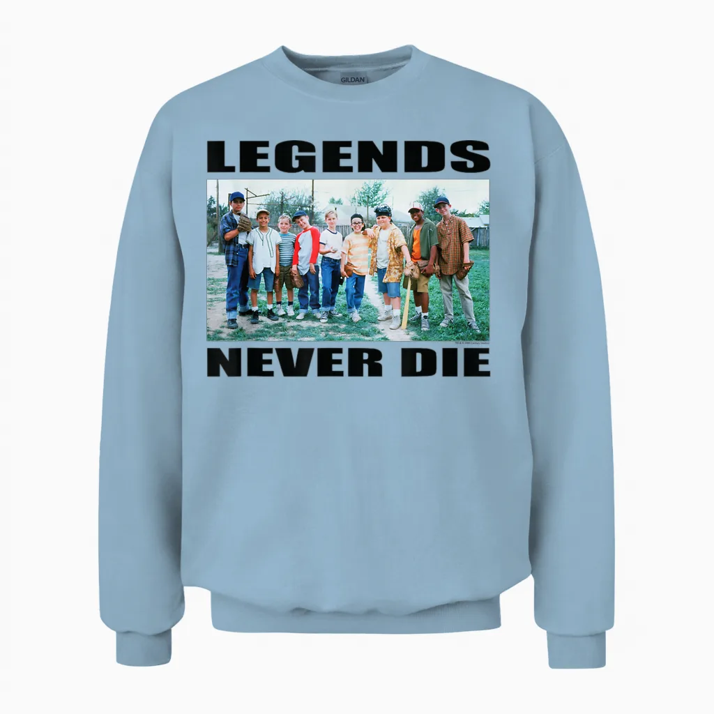 The Sandlot "legends Never Die" Quote Official 1993 Movie Unisex Sweatshirt in Light Blue