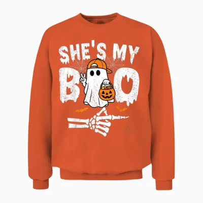He's My Boo Matching Couple Halloween Couples She's My Boo Unisex Sweatshirt - Orange
