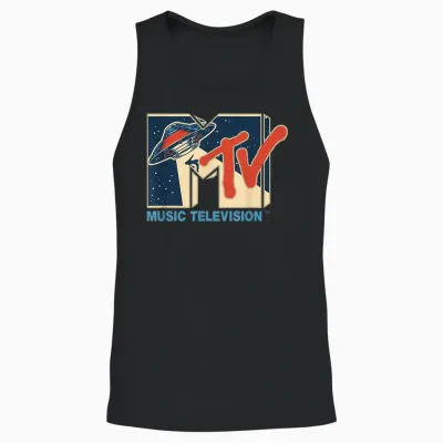 Mademark X Mtv - Mtv Logo Alien Ufo Space Ship Teleporting Beam in Space Mtv Unisex Tank Top - Black