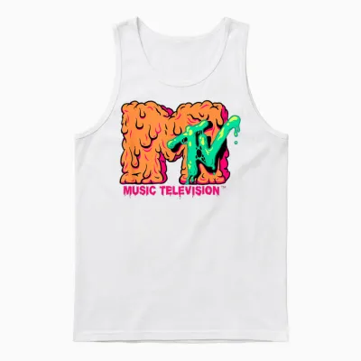 Mademark X Mtv - Mtv Logo Orange Slimy Goo Green Slime Melted Mtv Unisex Tank Top - White