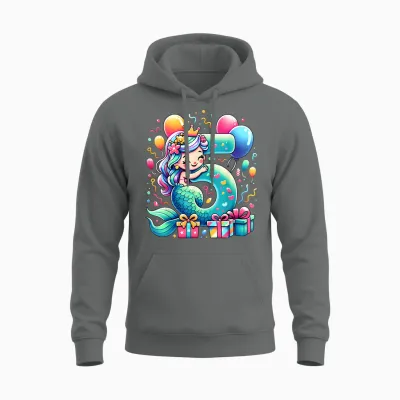 Kids Mermaid Theme 5th Birthday Party 5th Mermaid Birthday T-Shirt, Black Unisex Hoodie - Graphite Heather