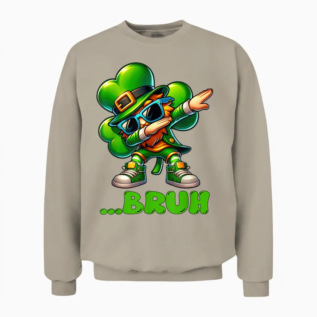Bruh Dab Leprechaun Funny Kids Boys Mens St Patrick Day Unisex Sweatshirt in Sand