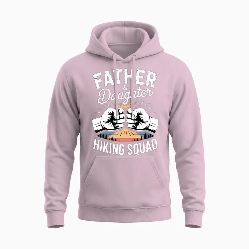 Father Daughter Hiking Squad Hiking Unisex Hoodie in Light Pink