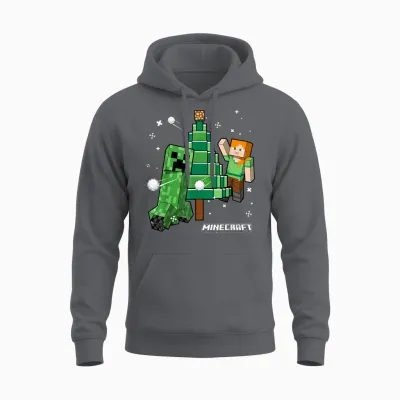 Minecraft Christmas Tree Snowball Fight with Alex Unisex Hoodie - Charcoal