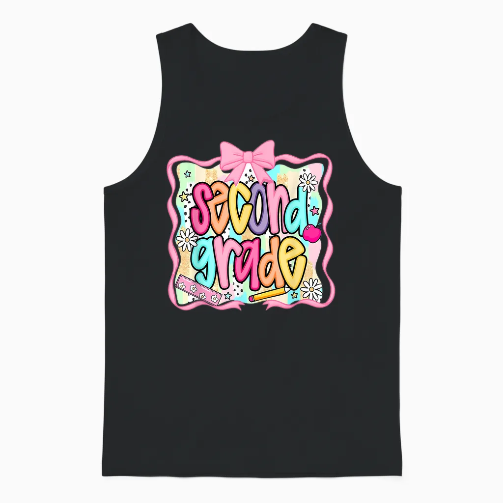 Back to School Hello Second Grade Team 2nd Grade Boy Girl Unisex Tank Top in Black