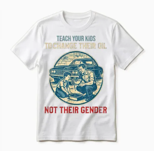 Teach Your Kids to Change Their Oil Not Their Gender Unisex T-Shirt - White