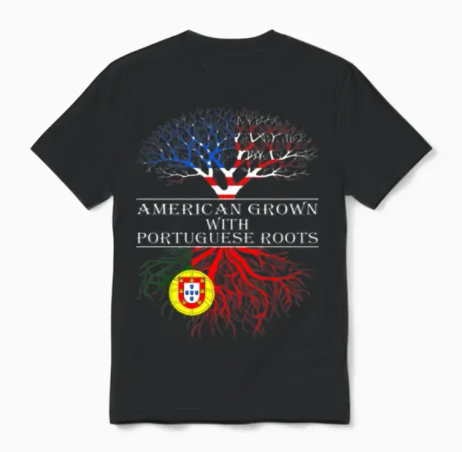American Grown with Portuguese Roots Unisex T-Shirt in Black