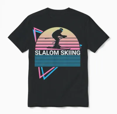 Slalom Skiing Retro Unisex T-Shirt - Black