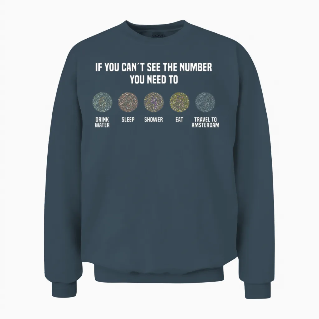 Ishihara Numbers - Travel to Amsterdam Unisex Sweatshirt in Dark Heather