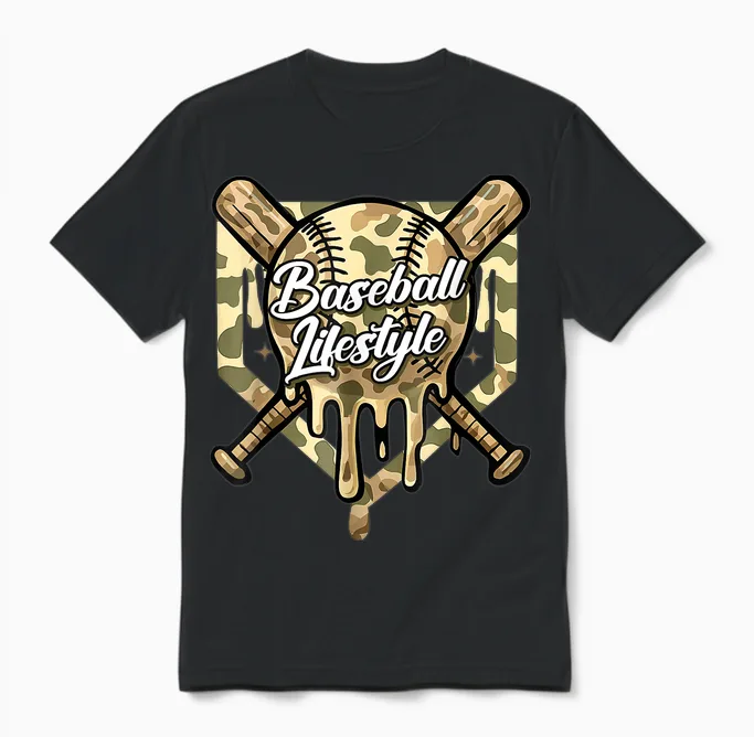 Baseball Life Lifestyle Home Plate Camo Ice Cream Drip Unisex T-Shirt in Black