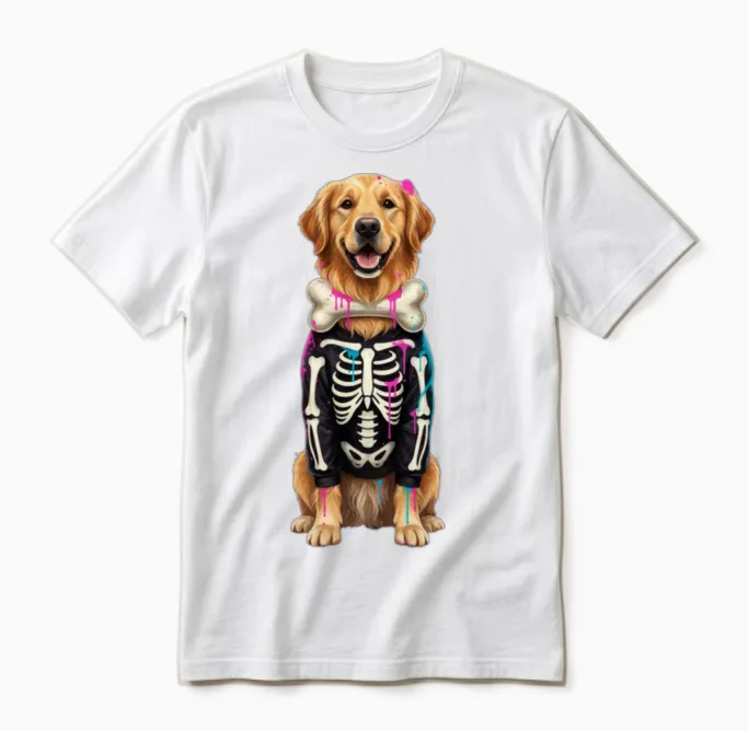 Neon Skeleton Dog Lovers Gift Unisex T-Shirt in White