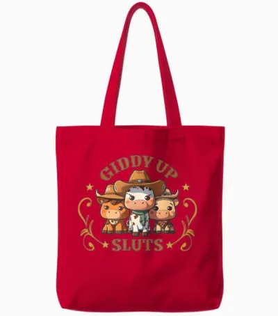 Giddy Up Sluts Funny Western Cowgirl Ranch Rodeo C Tote Bags - Red