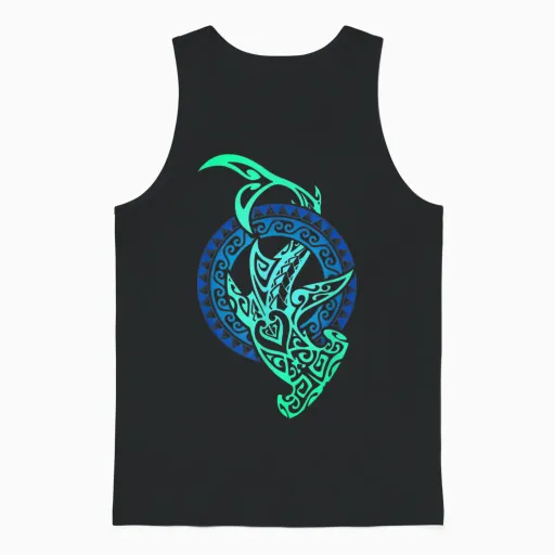 Shark Tribal Hawaiian Sun Polynesian Hawaiian Maori Cool Unisex Tank Top in Black