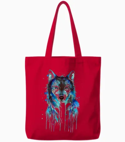Blue Wolf Tote Bags - Red
