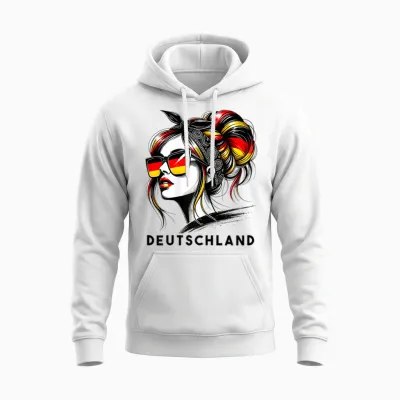 Germany Woman Bun Flag German Proud Girl T-Shirt, White, Female X-Small Unisex Hoodie - White