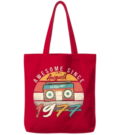 1977 July Retro Tote Bags - Red