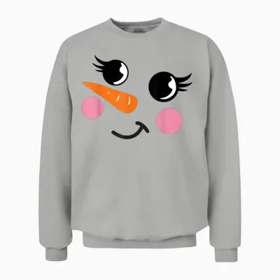 Eyelashes Christmas Outfit Snowman Face Costume Girl Kid Unisex Sweatshirt - Ash