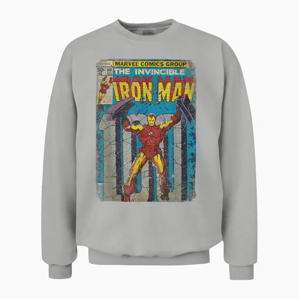 Iron Man Classic Retro Comic Vintage Cover Graphic Unisex Sweatshirt in Ash
