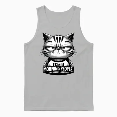 Katze - I Hate Morning People Morgenmuffel Funny Unisex Tank Top - Ash
