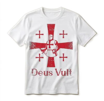 Deus Vult God Wants It Latin Templar Knight Unisex T-Shirt - White