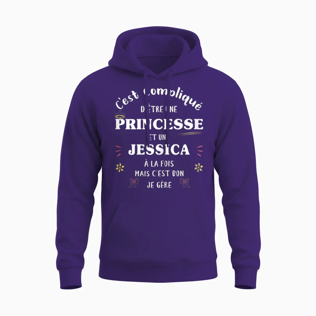 Women's Princess Humour Gift Personalised Name Jessica Unisex Hoodie in Purple