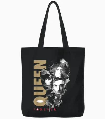 Queen Official Faces Ink Forever T-Shirt, White Tote Bags - Black