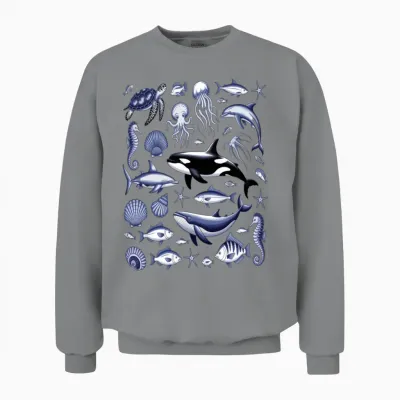 Underwater Marine Life Illustration Unisex Sweatshirt - Sport Grey
