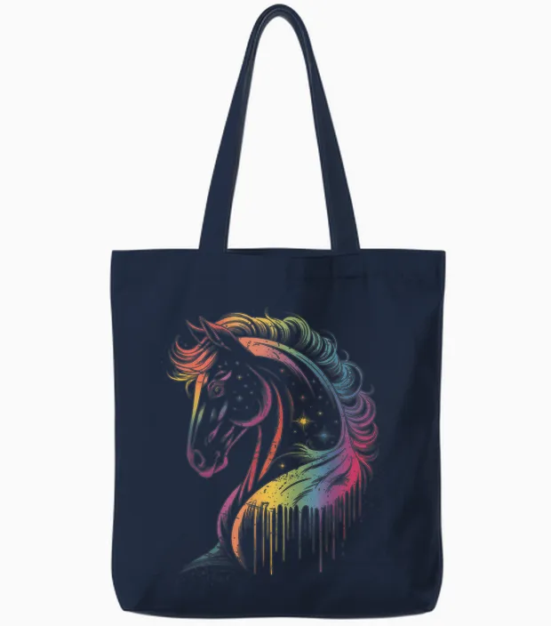 Horse T-Shirt Riding Galloping Horse Motif Dressage Jumping Tote Bags in Navy